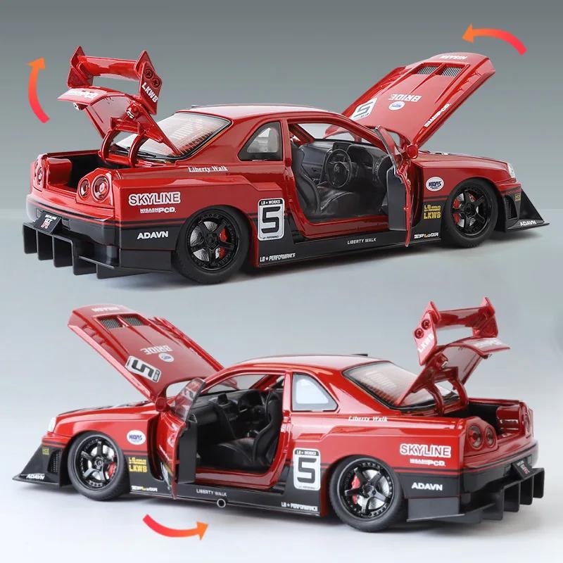1/24 Nissan Skyline GTR-R34 S15 гоночный автомобиль из легкого сплава, модифицированные транспортные средства, литая металлическая модель автомобиля, звуковая и световая детская игрушка в подарок C354