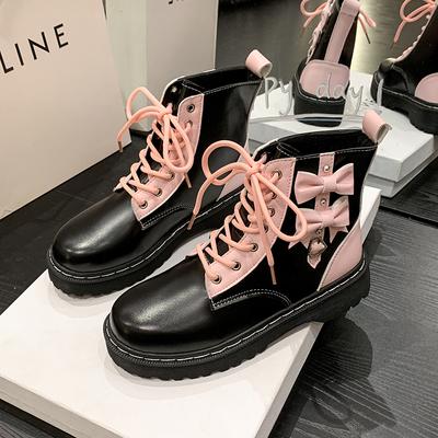 Модные женские хлопковые ботинки с низким голенищем, зимние новые, с круглым носком, шнуровкой спереди и бантом-бабочкой, противоскользящие износостойкие короткие ботинки