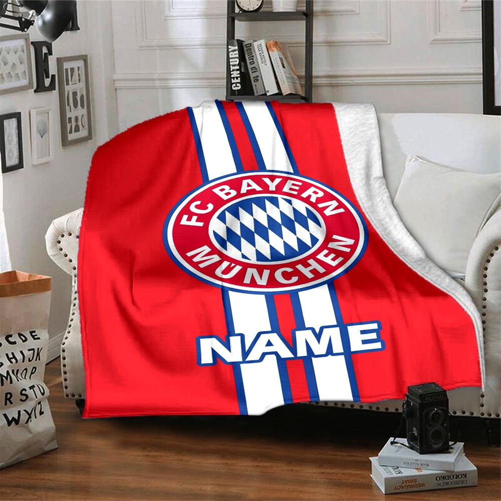 Custom Name FC Bayern München Theme Printed Blanket - Perfect for Couch, Bed, Travel & Outdoor Use | Machine Washable, Cozy & Durable.