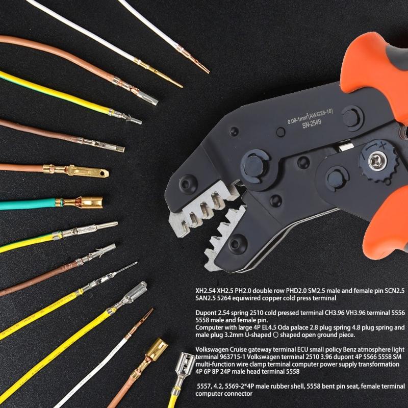 Crimping Tool for Non-Insulated Open Barrels Terminals Receptacles,AWG28-18 Ratchet Wire Crimper Tool,SN-2549