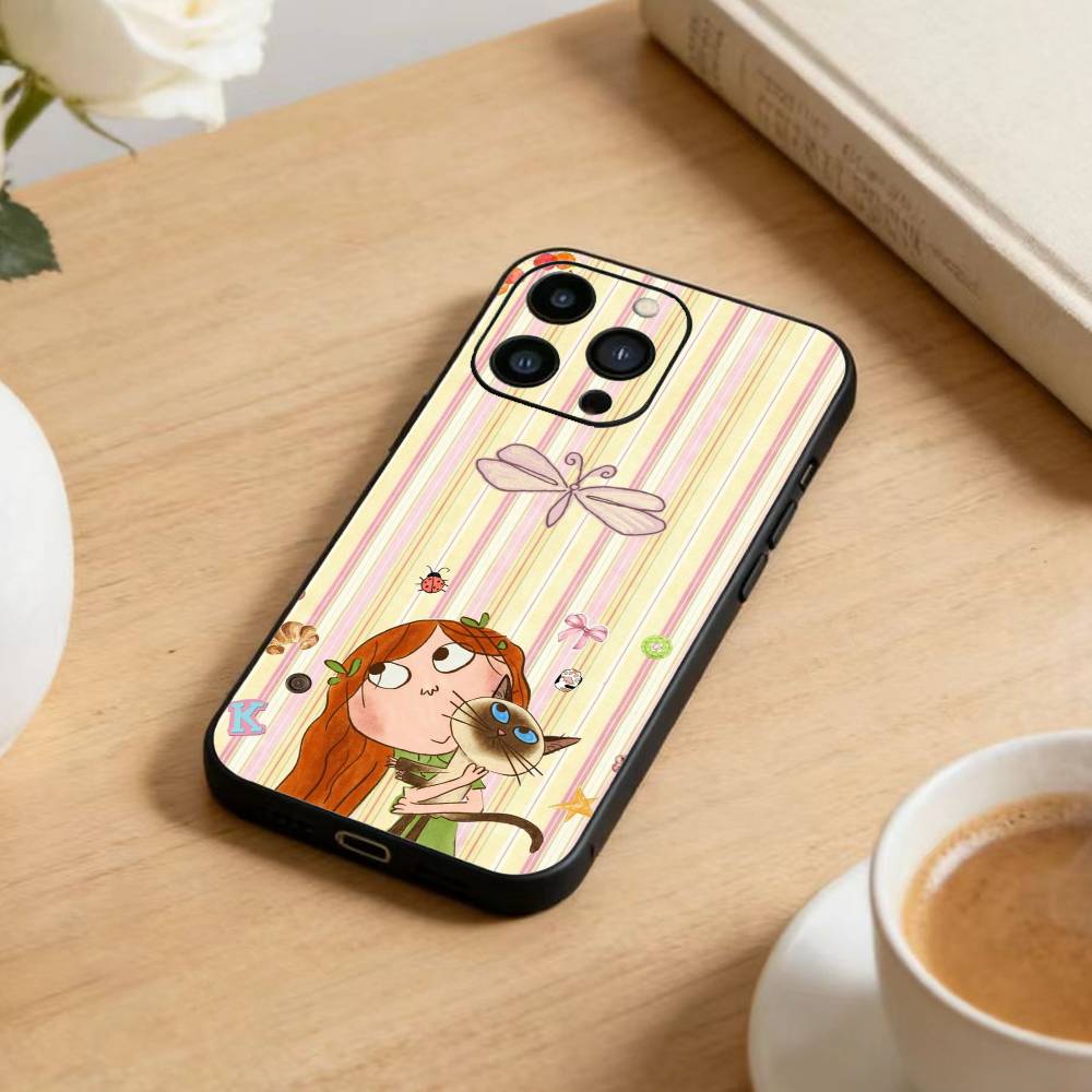 Мультяшный чехол для телефона D-Charlie and Lola для iPhone 17 16 15 14 13 12 Max Plus Силиконовый черный чехол