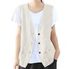 Women's Sleeveless Cotton Linen Vest Button Down V Neck Waistcoat Jacket
