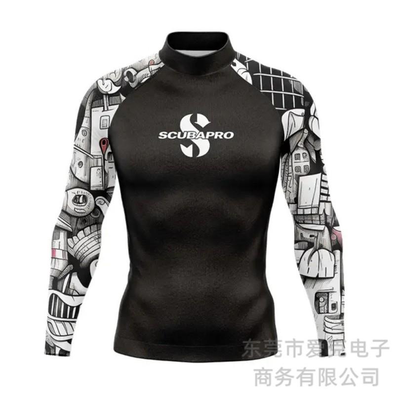 Mens Rash Guard Long Sleeve UPF 50 Sun Protection Swim Shirt Snorkeling Diving Surfing Water Sports