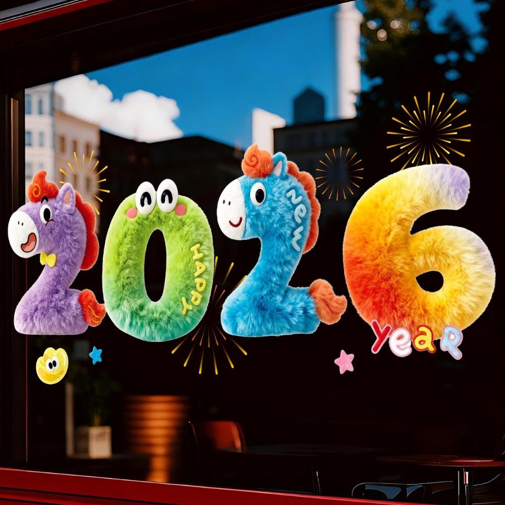 Стеклянная электростатическая пленка большого размера 5D Наклейки Год Лошади 2026 Новогодние наклейки на окна Бытовые