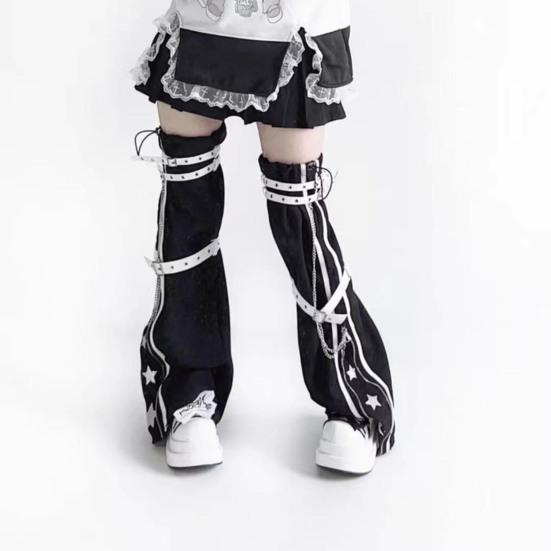 1 пара гетр для горячих девушек, регулируемый пояс, декор в виде цепочки, носки в стиле хип-хоп, леггинсы со звездным принтом, контрастные цветные нескользящие носки на шнурке