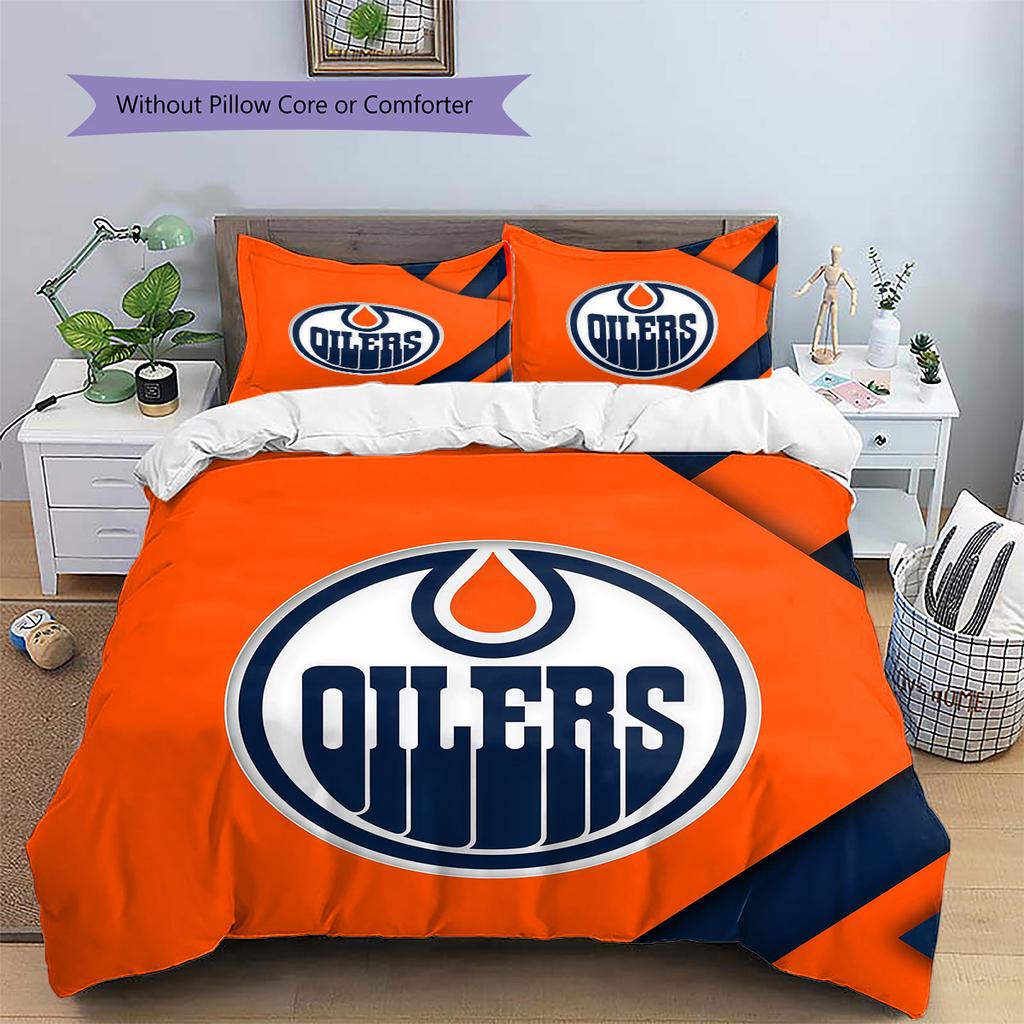 Edmonton Oilers Pattern Bedding Quilt Set Home Decoration Gift (1 * duvet cover + 2 * pillowcase without core)