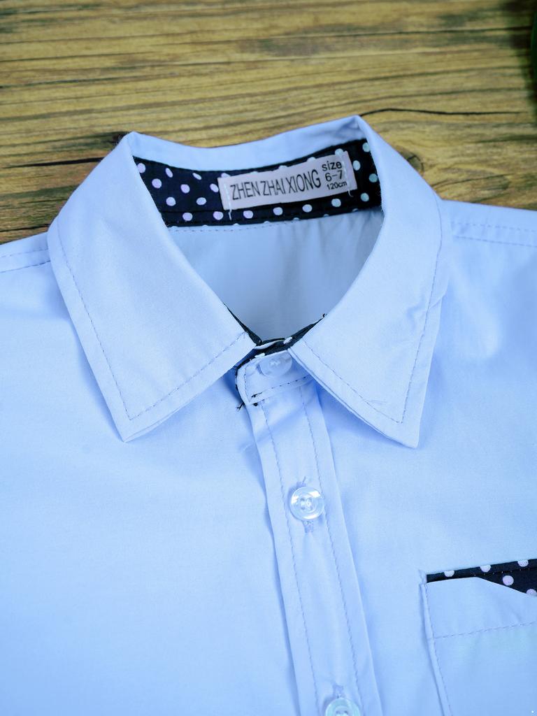 Повседневная рубашка для детей и мальчиков с отложным воротником с короткими рукавами и принтом в горошек, рубашка с отложным воротником, топ