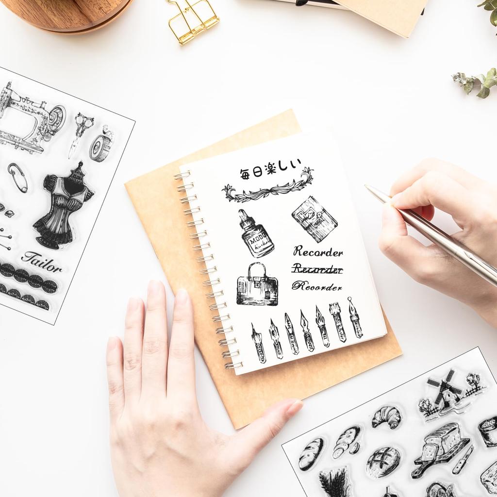 Seimeinoki Прозрачный набор Ретро Жизнь Прозрачный Силиконовый Прозрачный Планер Письмо Ручная Работа DIY для и Тиснения Штампы, 5, Сценарии, Штампы, Ручка,