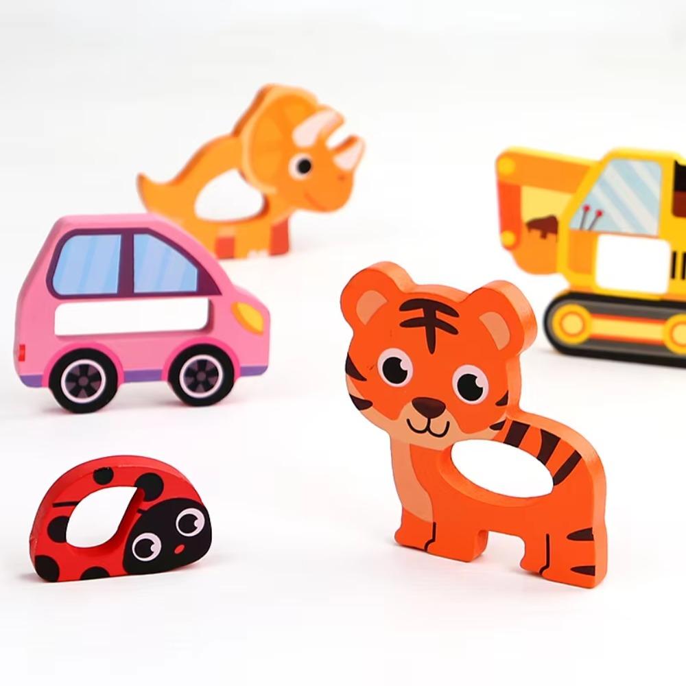 3D Wooden Puzzles Safe Cute Animal Series Animals Cognitive Jigsaw Puzzle Portable Cartoon Animals Puzzles