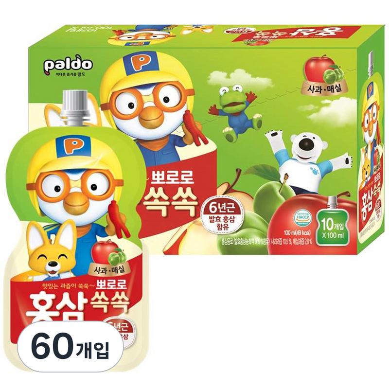 Paldo Pororo Red Ginseng Children's Drink 100ml, 100ml, 60 Units
