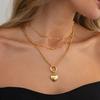 KunJoe New Gold Color Charm Heart Pendant Necklace Women Jewelry Vintage Multiple Layers Clavicle Chain Mom Couple Birthday Gift