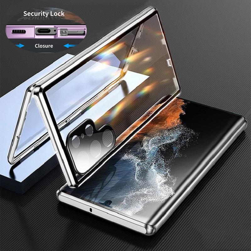 360 алюминиевый металлический двухсторонний стеклянный чехол с защелкой для Samsung Galaxy S25 S24 S23 FE S22 Ultra S21 Plus полная защита объектива телефона чехол