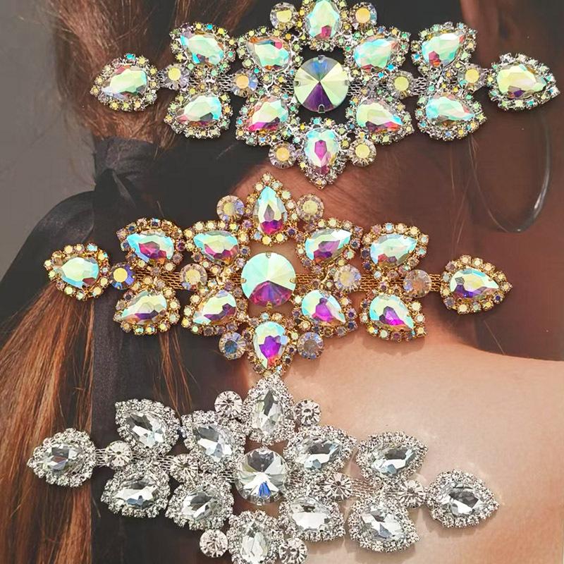 1pc Crystal AB Flatback Sew On Rhinestones Gold Silver Bottom for DIY Applique Wedding Dress Design