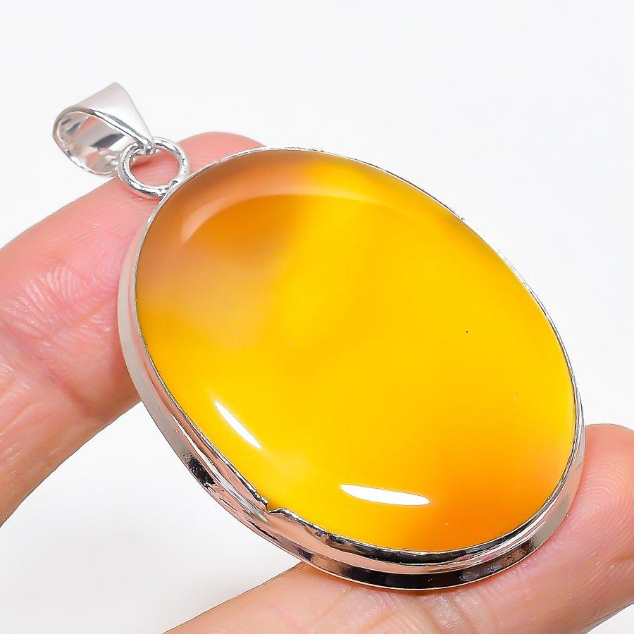 Yellow Onyx Gemstone Handmade 925 Sterling Silver Jewelry Pendant 2.29" KJ-34