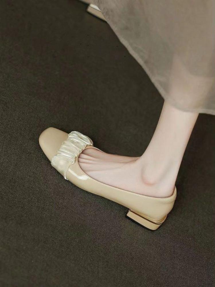 Модная женская летняя обувь на низком каблуке, элегантная, обычная, кожаная, повседневная, черная, для женщин, 2024, квадратный носок, весна, акция, стильная