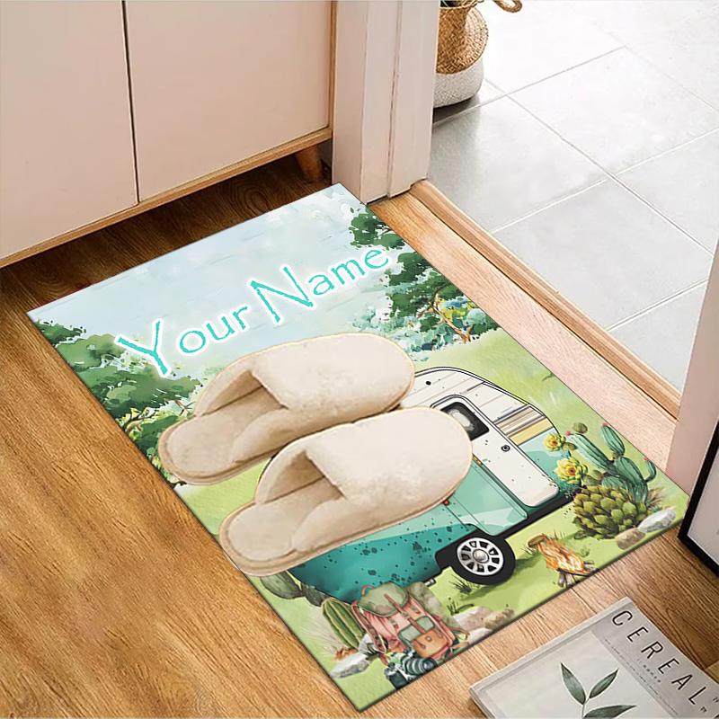 1PC Custom Name Camper Adventure Nature Theme Floor Mat Ideal for Living Room, Game Rooms, Office, Bedroom, Floor Mat Playful Design