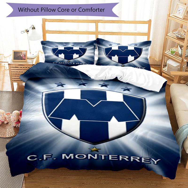 C.F.Monterrey Football Crest Art Printed Pattern Duvet Cover Set – includes 1 duvet cover and 2 matching pillowcases Bedroom decor Christmas gifts