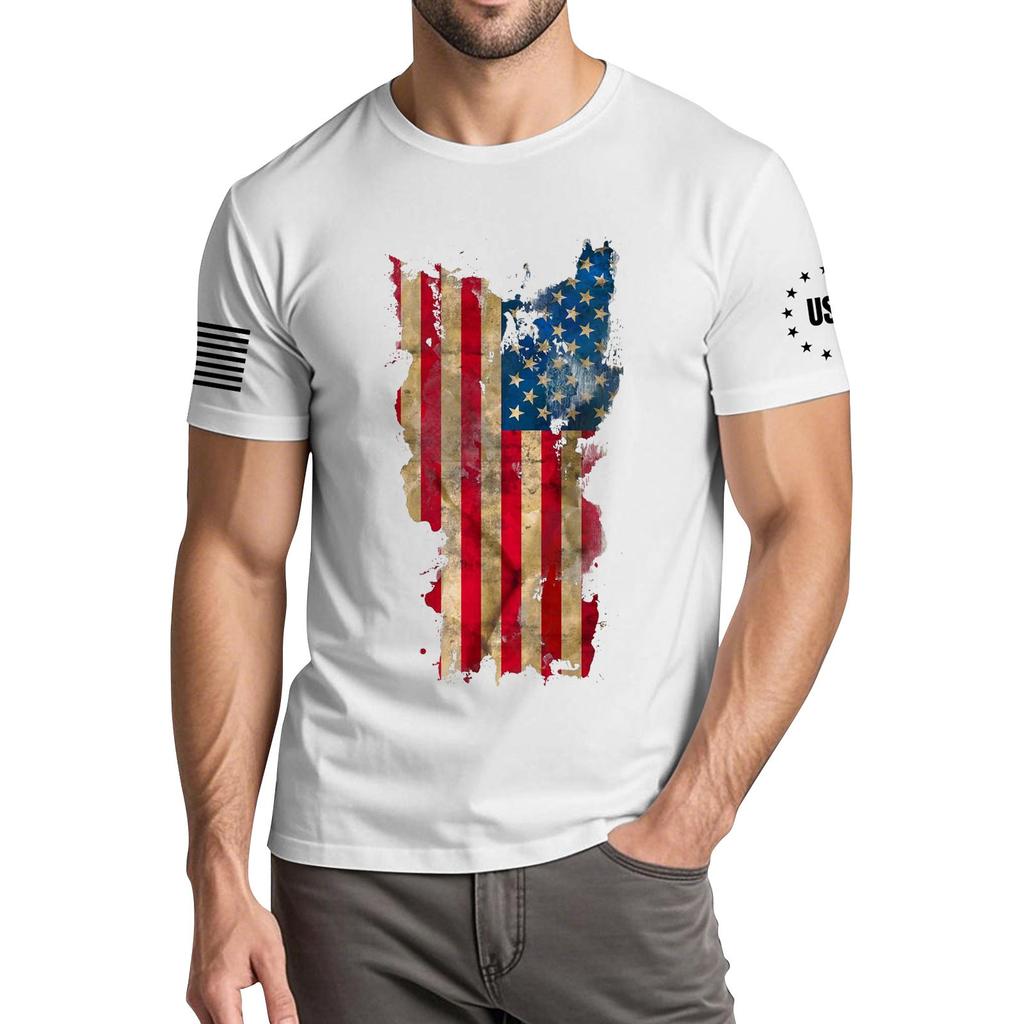 Мужская модная повседневная футболка с круглым вырезом и коротким рукавом с принтом «День независимости»