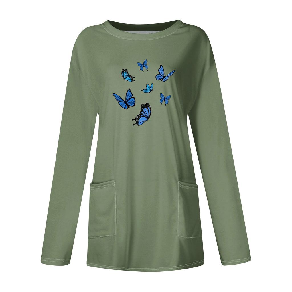 Женская толстовка, пуловер, спортивная одежда, карман, принт, повседневный топ с круглым вырезом и длинными рукавами