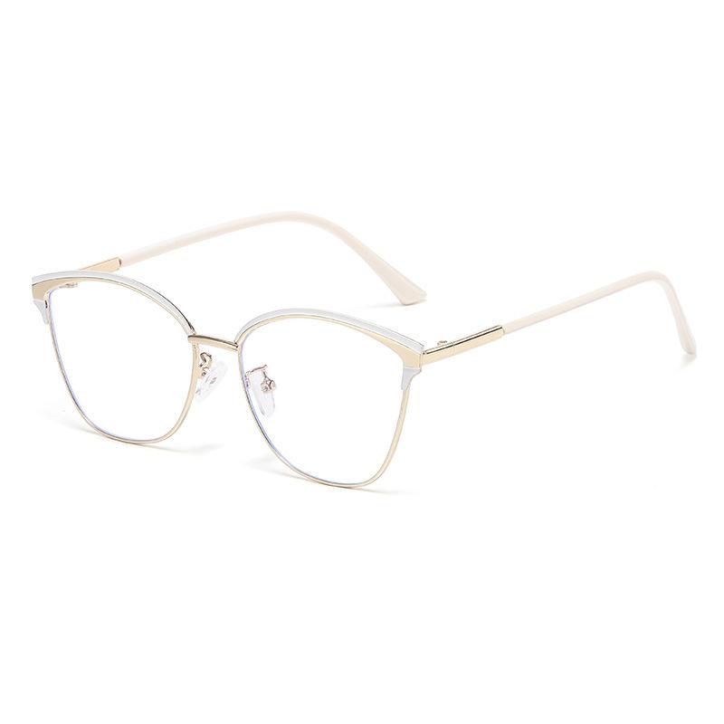 New cat eye plain face advanced anti-blue glasses metal frame business office can be equipped with degree flat glasses