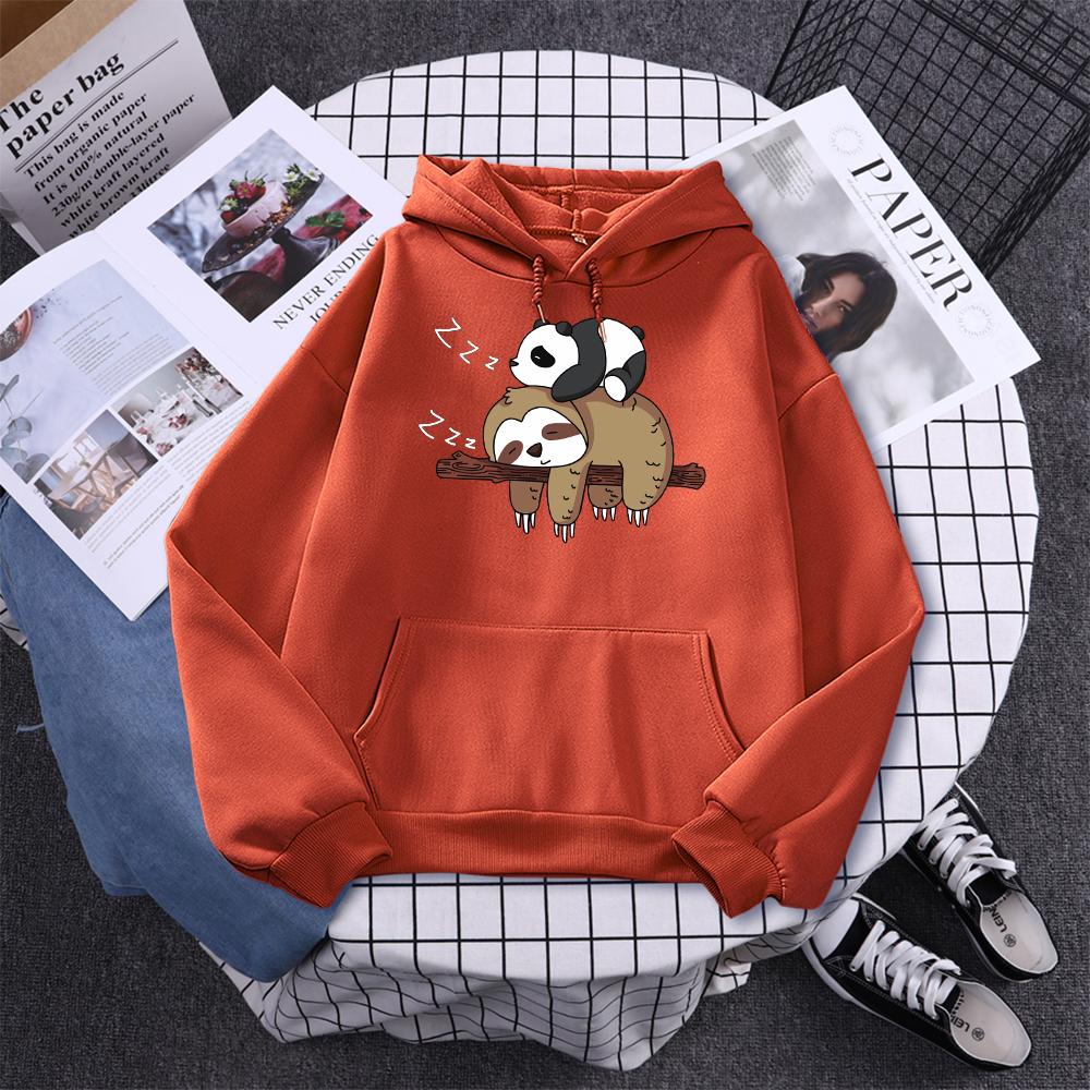 Панда лежит на ленивце Принты Женщины Мужчины Толстовка Осенняя флисовая теплая с капюшоном Повседневная модная толстовка Универсальная унисекс Спортивная одежда