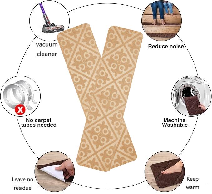 8''x30'' Vintage Luxury Floral Self-Sticking Stair Treads Mat Polyester Non-Slip TPR Backing Home Stain Resistant Anti-Slip