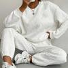 Ladies' Autumn and Winter Solid Color Jacquard Long Sleeved Casual Round Neck Sweatshirt and Pants Set