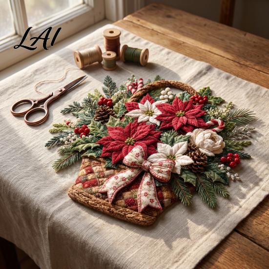 DIY Craft Kit with Precut Fabric Floral Basket Patchwork Kit Sewing Pre-cut Fabric Flower Project for Adults Handmade Home Wall Art Decor