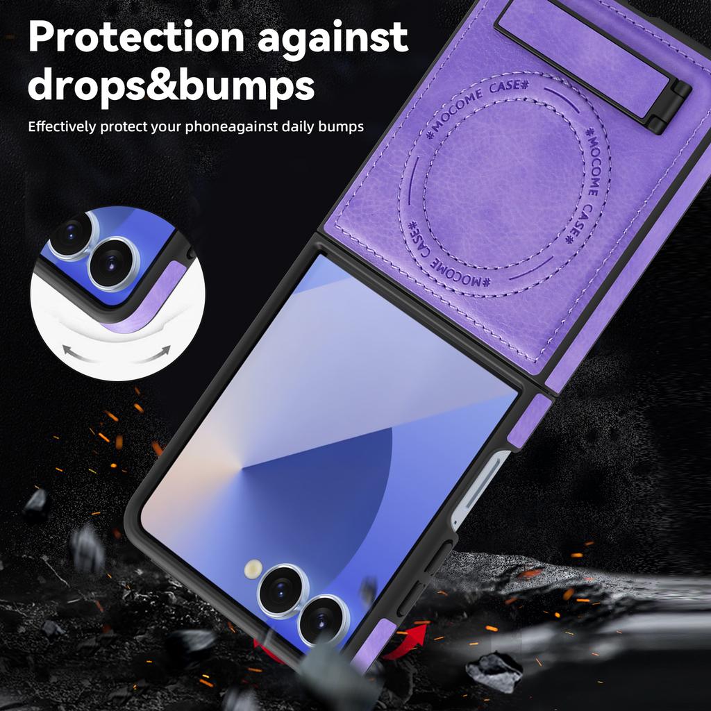 Для Samsung Galaxy Z Flip 7 5 6 4 3 FE Кожаный чехол для телефона Беспроводная зарядка Чехол-держатель для телефона Защитная крышка