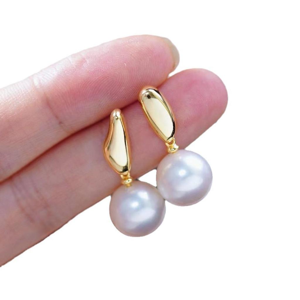 DIY S925 Sterling Silver Stud Earring Mounts for 9-13mm Round Pearls - Fashionable Silver Earrings 22309.