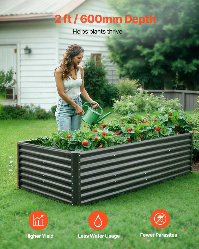 Metal Raised Garden Bed, 2.4 x 1.2 x 0.6 m Outdoor Galvanized Planter Garden Box, Open Bottom Design, Large Planter Raised Bed for Growing Vegetables,