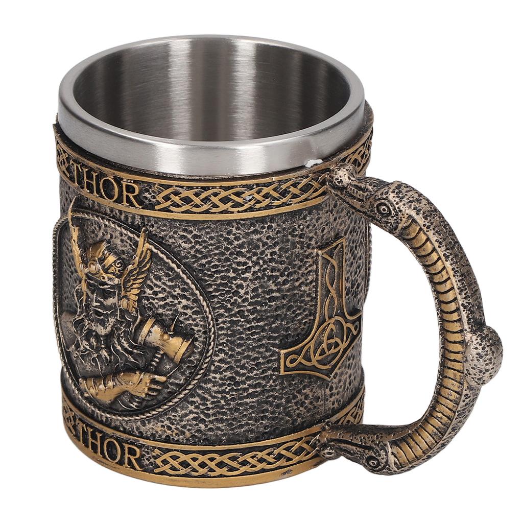 Stainless Steel Liner Mug Hand Painted Decorative Retro Medieval Resin Mug Beer Cup for Home Bar
