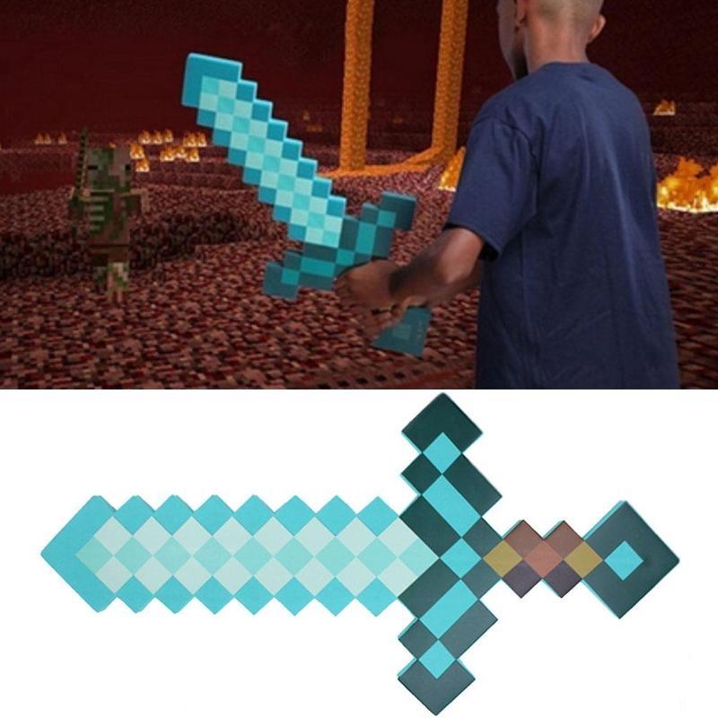 Mine Craft Sky Blue Role Play Prop Diamond EVA Foam Sword & Pickaxe Toy