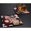 Perfect as a gift! Pre-wrapped, boxed set of 5 gold brocade Japanese-style kimono coasters (Benisakura)