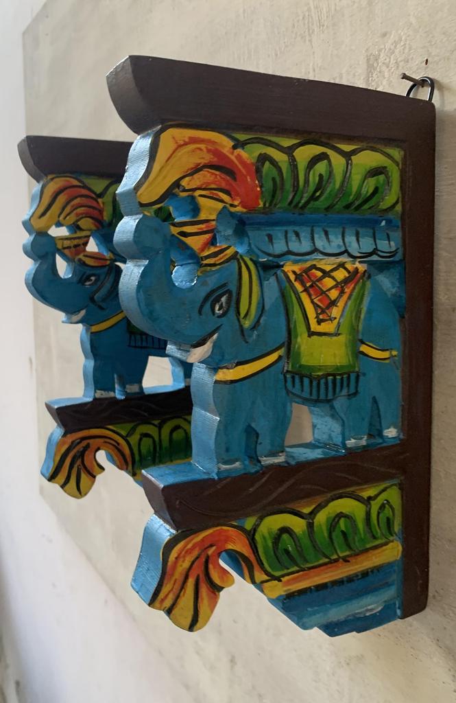 Hand Carved Wooden Elephant Wall Panel: Indian Folk Art Decor