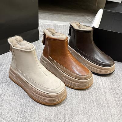 2025 Новые Высококачественные Женские Ботильоны из Натуральной Кожи с Плюшем Зимние Теплые Шерстяные Женские Сапоги на Высоком Каблуке Снежные Сапоги Botas Para Mujer