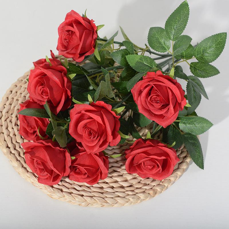 Artificial Ninehead Rose Bouquet Wedding Decor Silk Flowers For Home And Event Use
