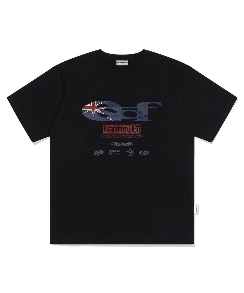 ESCAPEFROM British Vintage Escf Logo Collage Print Oversized Short Sleeve T-Shirt [3 Colors]