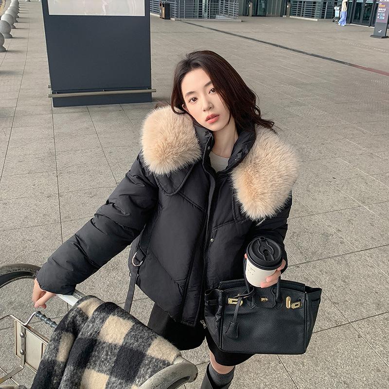 Cotton Clothes Women's 2025 New Short Thickened Large Fur Collar Padded Jacket Bread Jacket Winter Down Padded Jacket