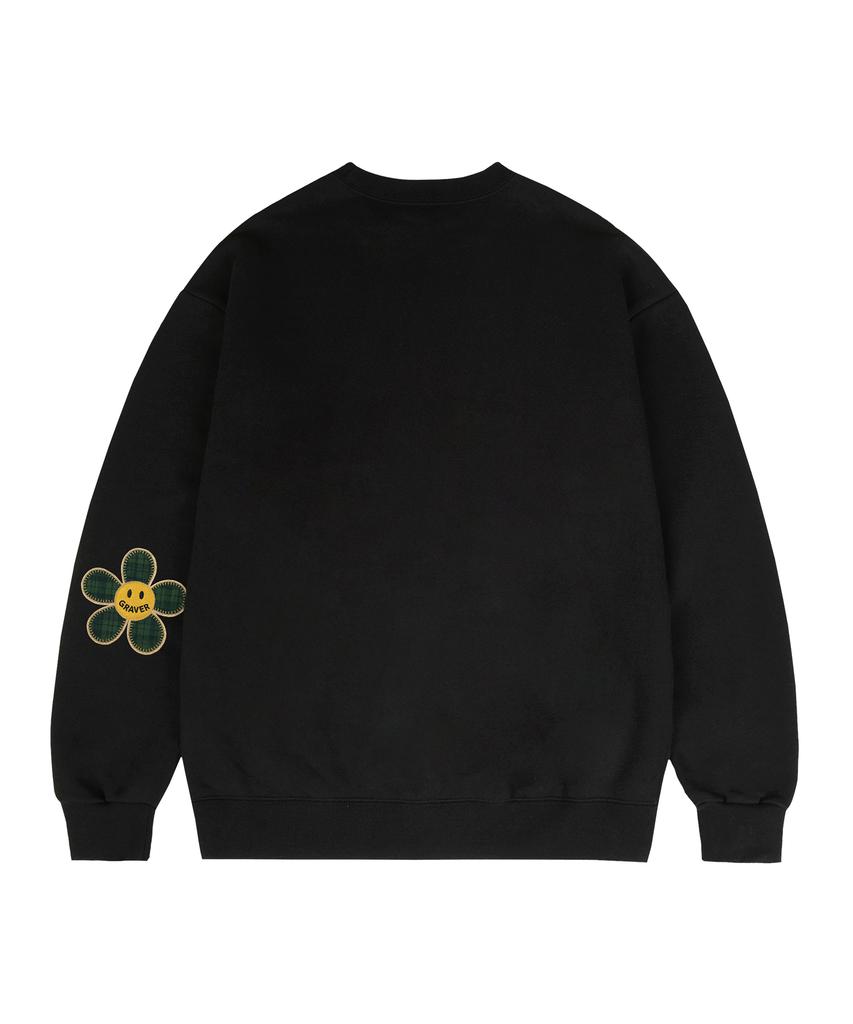 GRAVER [Unisex] Elbow Flower Dot Sweatshirt_Black