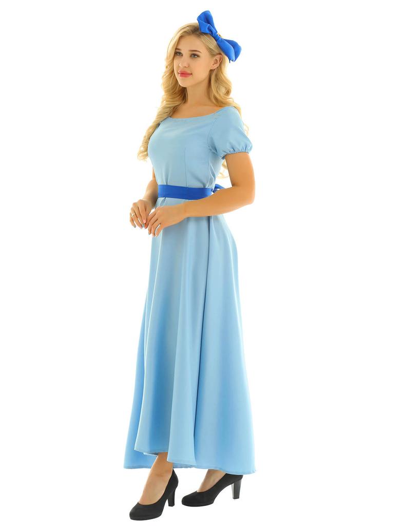 Женский костюм принцессы, комплект, вырез лодочкой, короткие рукава-фонарики, нарядное платье макси, головной аксессуар, пояс, праздничная одежда