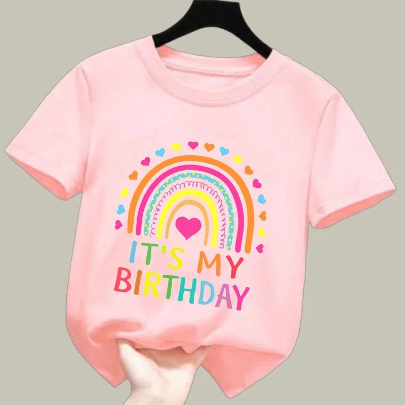 It's My Birthday Printed Pattern Children T-shirts Summer Girls Cute Funny Fashion Colorful O-Neck Short Sleeve Kids T-shirts