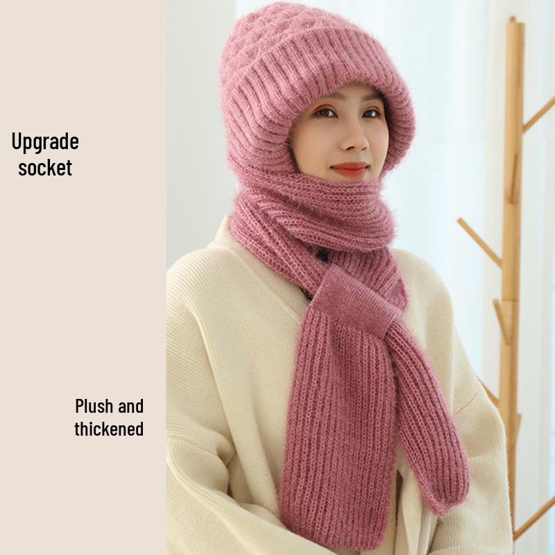 Women's Double-Layer Fleece-Lined Knit Hat & Scarf Combo - Warm Winter Wool Crochet Style