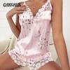 Women's Suspender Shorts Printed Deep V-Neck Set Homewear Sexy Lace Lace Pajama Set