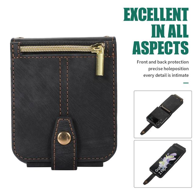 Чехол-кошелек для Samsung Galaxy Z Flip 4 3, прочный кожаный магнитный кошелек из искусственной кожи с ремешком на ремешке, чехол-держатель для карт на молнии