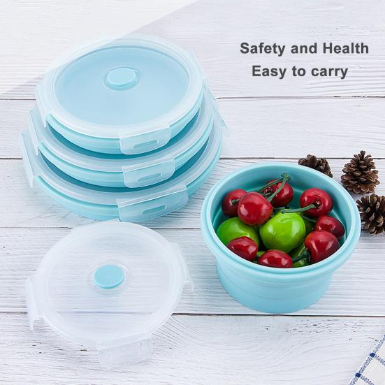 350/500/800/1200ML Round Silicone Lunch Box Microwave Safe Foldable Sealed Lid Portable Refrigerator Bento Food Container Kitchen Supplies