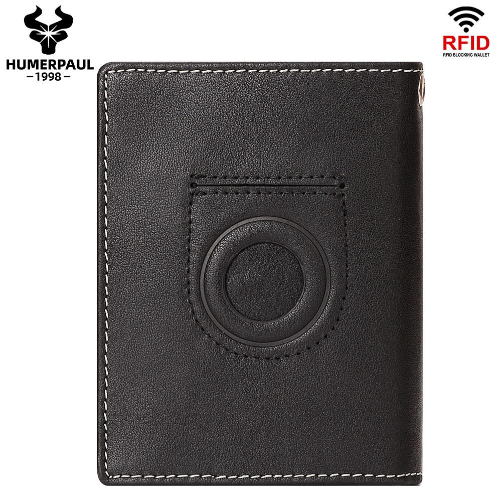 Humerpaul Genuine Leather Men Wallet Rfid Slim Card Holder with Anti-lost Pocket