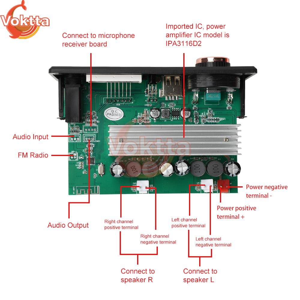 DC 12V MP3 Bluetooth Decoding Board Car Audio MP3 Decoder Player 87-108MHZ FM Radio TPA3116D2 Amplifier Board 2 * 100W
