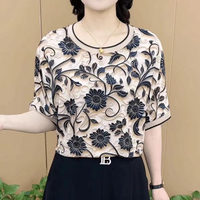 Женская летняя футболка с коротким рукавом Последний повседневный топ Модная одежда для женщин среднего возраста Уменьшающая возраст Стройнящая базовая футболка для женщин