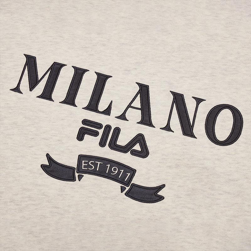 Fila Серия Милано Простой модный вязаный пуловер Свитшот с круглым вырезом Мужской свитшот Светло-хаки Цветочный-серый F11M515201FLK